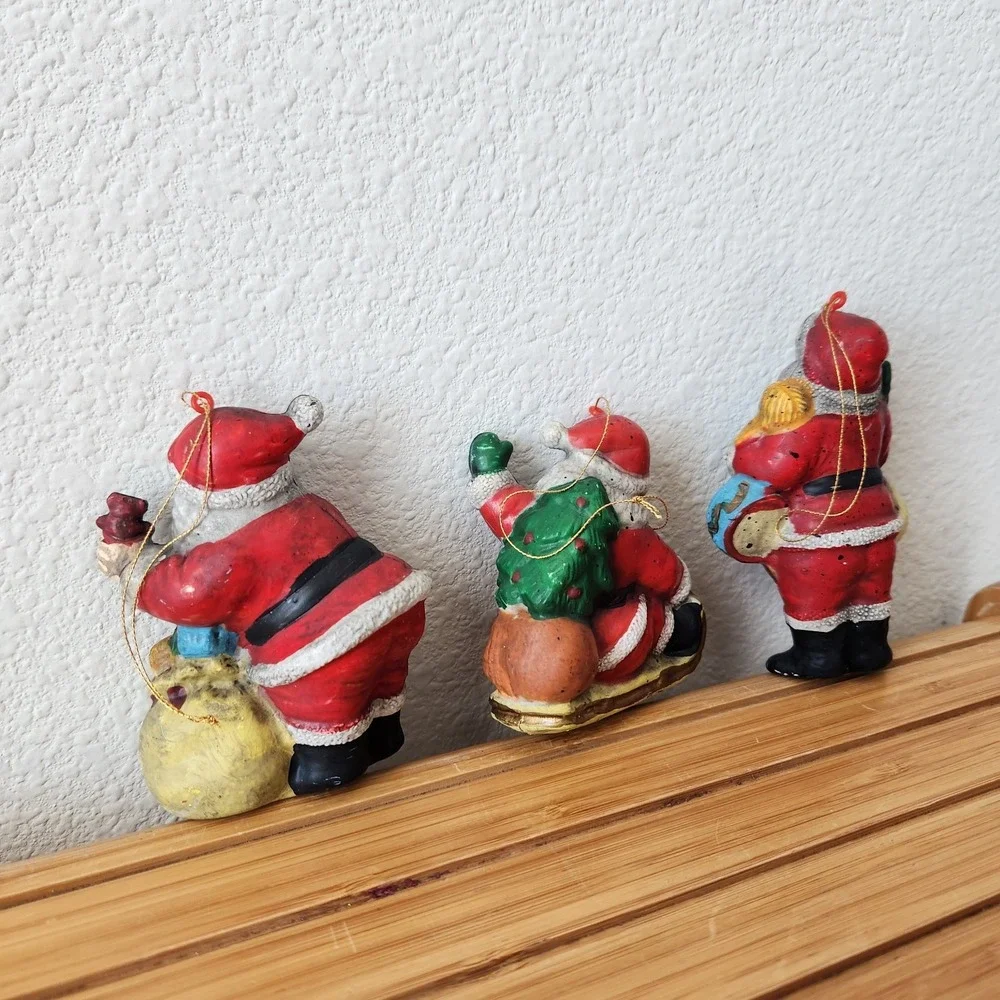 Vintage Blow Mold Plastic Santa Claus Ornament Christmas Holiday Figure Lot Of 3